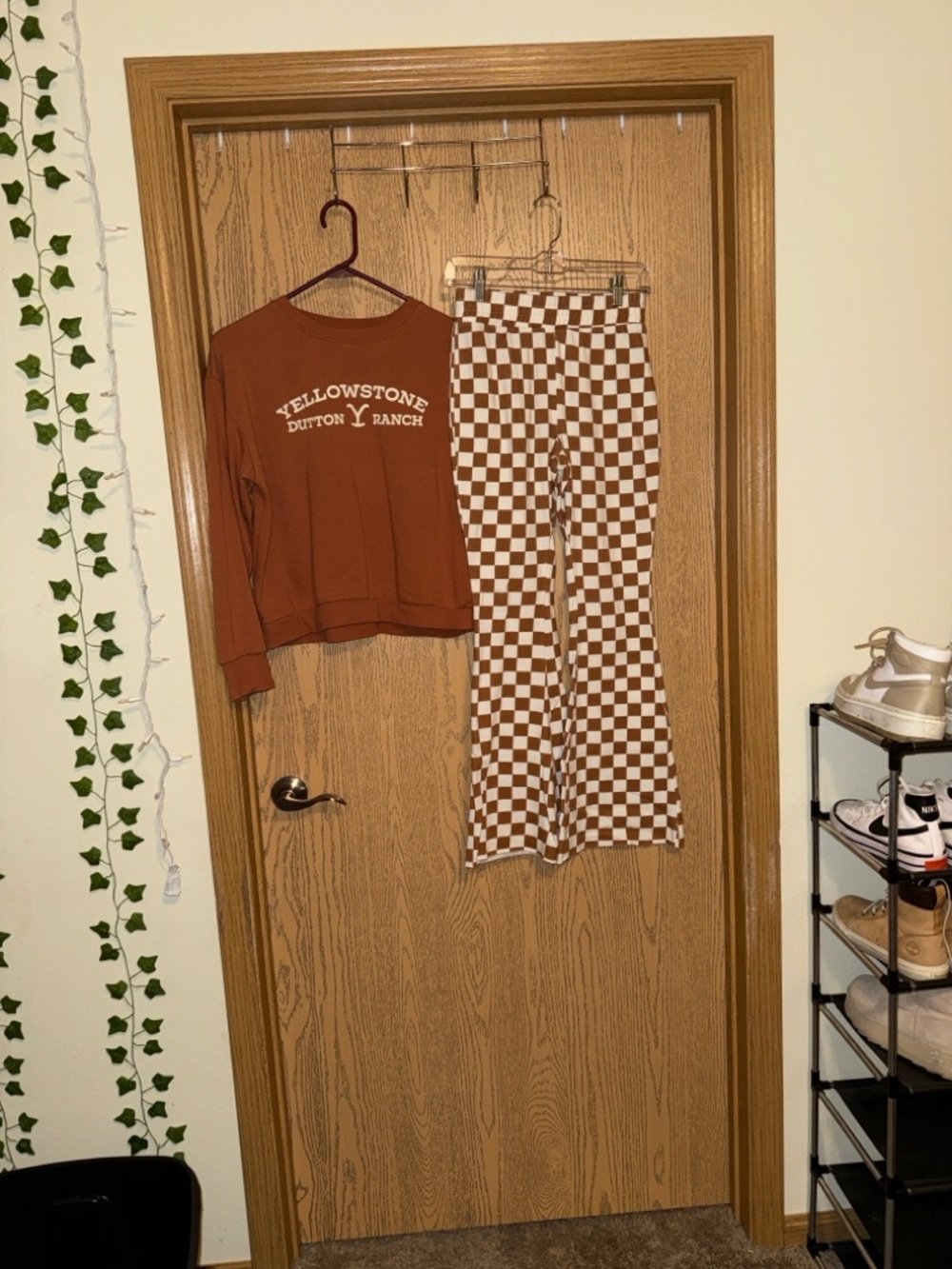 Yellowstone Dutton Ranch Rust Graphic Sweatshirt & Orange Checker Pants Set